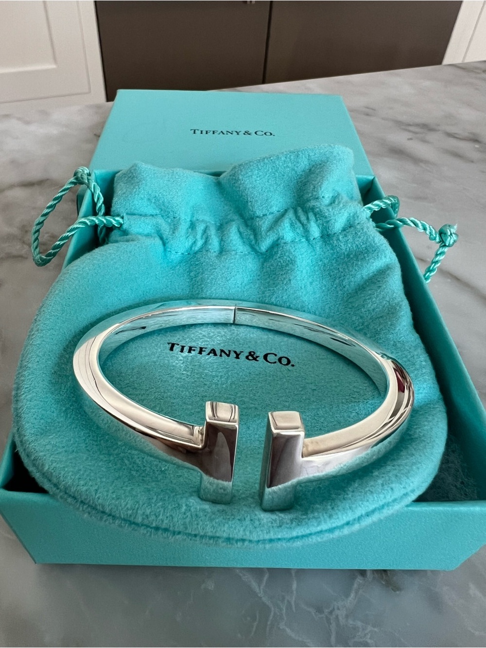 New Tiffany & Co. Sterling Silver T-Open Hinged Bracelet - Blue Box Included